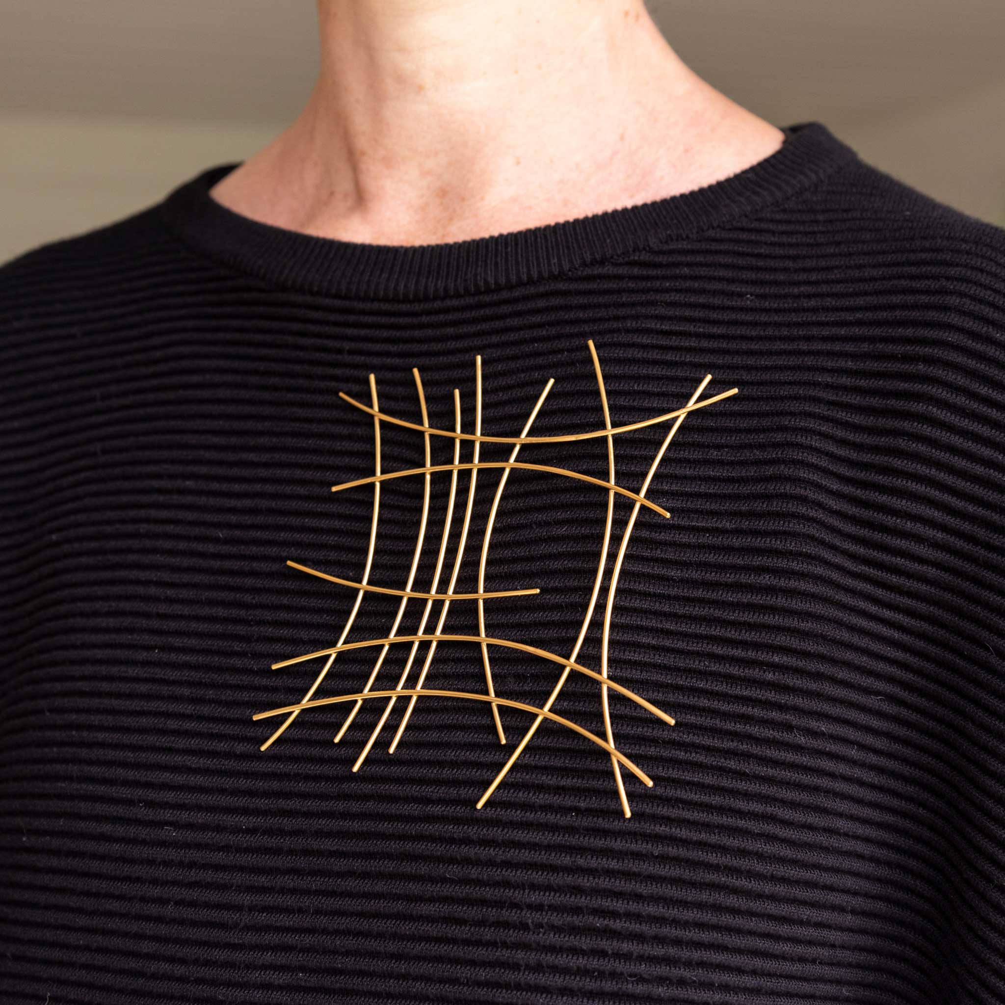 Gold-Plated Sterling Silver Square Grid Brooch